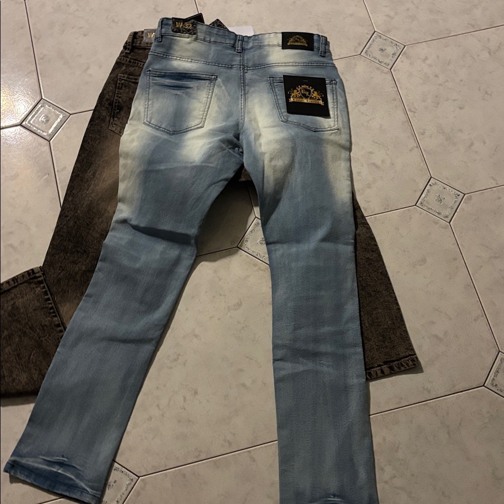Men's Slim Fit Distressed Jeans - Black and Light Blue - Picture 3 of 3